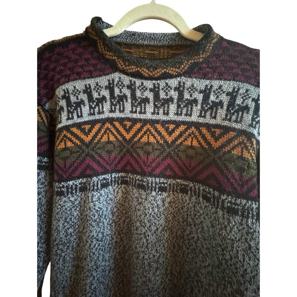 Vintage Peruvian Wool Blend Unisex Sweater Andean Geometric Pattern *No Size - Picture 3 of 8